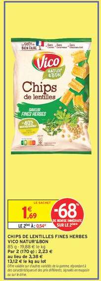 Chips de Lentilles Fines Herbes Vico Natur'Bon