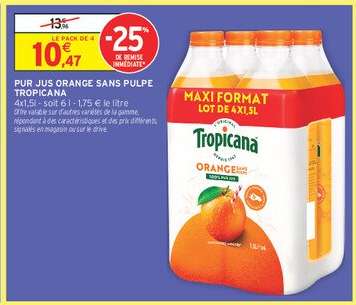 PUR JUS ORANGE SANS PULPE TROPICANA