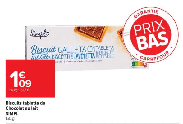 Biscuits tablette de Chocolat au lait SIMPL