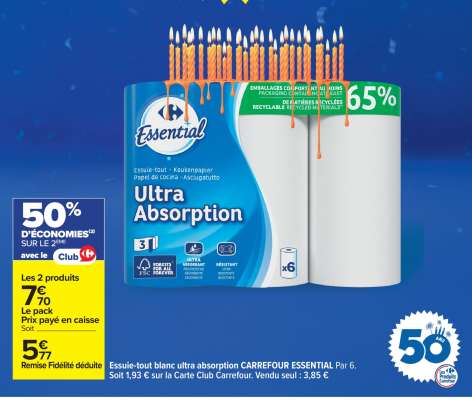 Essuie-tout blanc ultra absorption CARREFOUR ESSENTIAL
