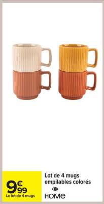 Lot de 4 mugs empilables colorés