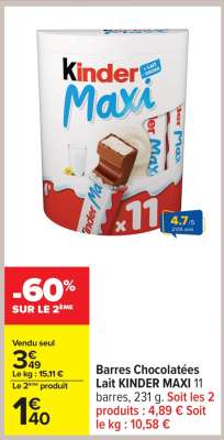 Barres Chocolatées Lait KINDER MAXI