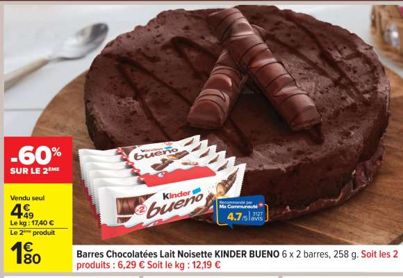 Barres Chocolatées Lait Noisette KINDER BUENO