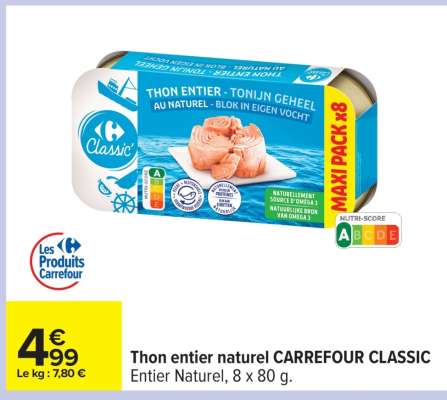 Thon entier naturel CARREFOUR CLASSIC