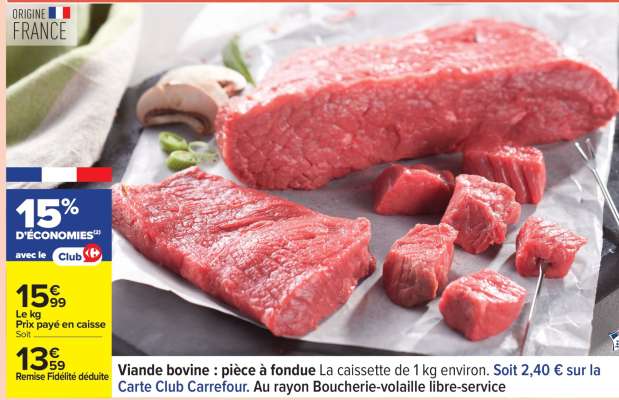 Viande bovine : pièce à fondue