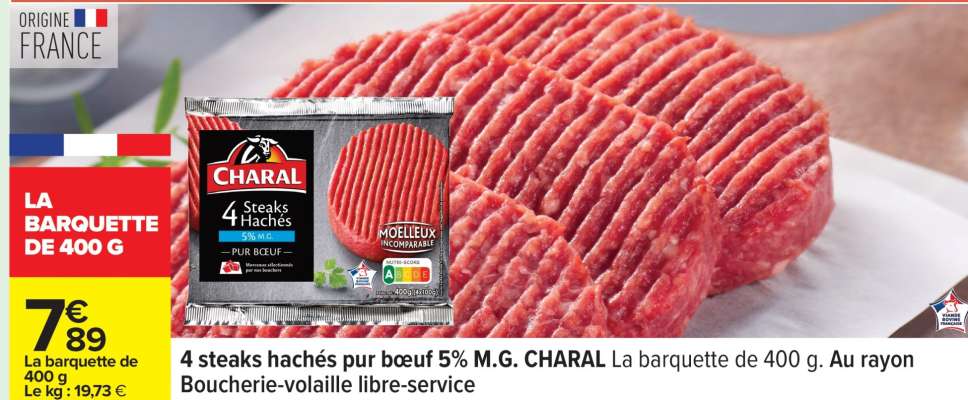 4 steaks hachés pur bœuf 5% M.G. CHARAL