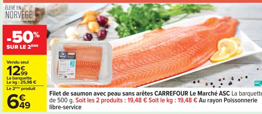 Filet de saumon avec peau sans arêtes CARREFOUR Le Marché ASC