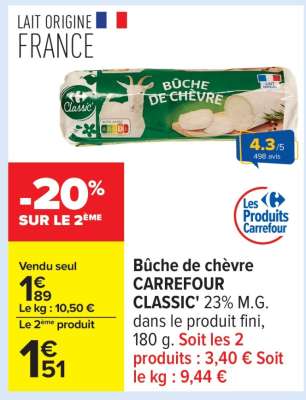 Bûche de chèvre CARREFOUR CLASSIC'
