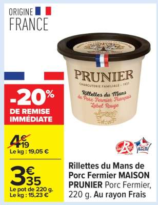 Rillettes du Mans de Porc Fermier MAISON PRUNIER