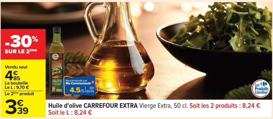 Huile d'olive CARREFOUR EXTRA Vierge Extra, 50 cl