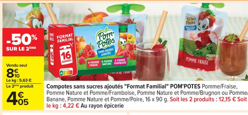Compotes sans sucres ajoutés "Format Familial" POM' POTES