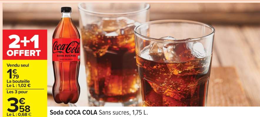 Soda COCA COLA Sans sucres, 1,75 L