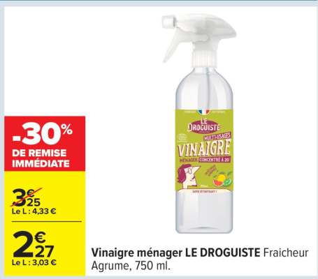 Vinaigre ménager LE DROGUISTE Fraicheur Agrume, 750 ml