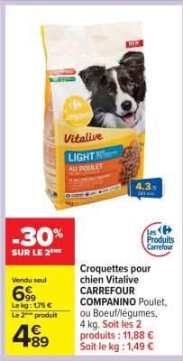 Croquettes pour chien Vitalive CARREFOUR COMPANINO