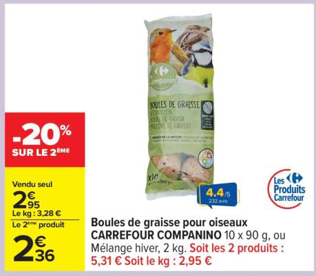 Boules de graisse pour oiseaux CARREFOUR COMPANINO