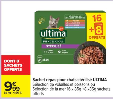 Sachet repas pour chats stérilisé ULTIMA