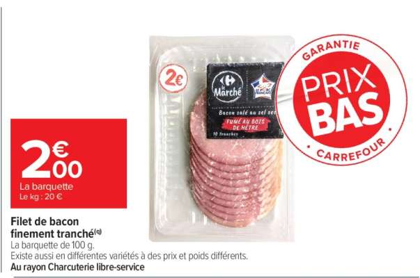 Filet de bacon finement tranché