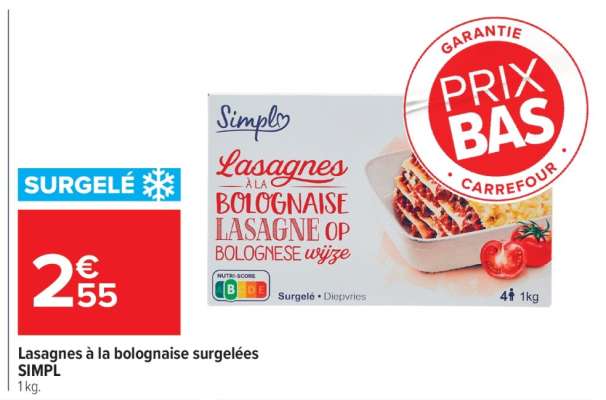 LASAGNES À LA BOLOGNAISE SURGELÉES