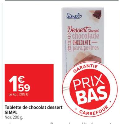 Tablette de chocolat dessert SIMPL