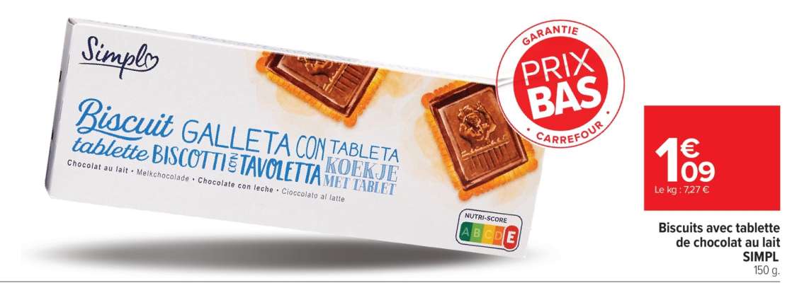 Biscuits avec tablette de chocolat au lait SIMPL