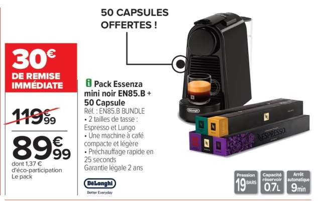 Pack Essenza mini noir EN85.B + 50 Capsule