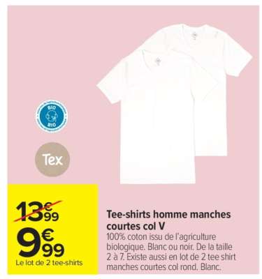 Tee-shirts homme manches courtes col V