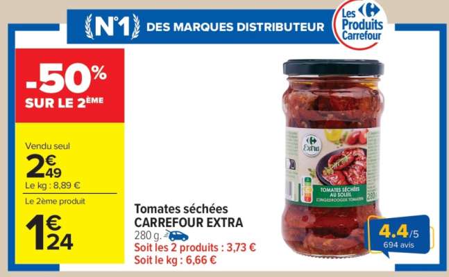 Tomates séchées CARREFOUR EXTRA