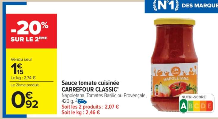 Sauce tomate cuisinée CARREFOUR CLASSIC'