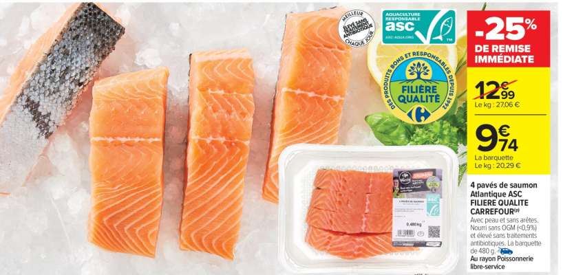 4 pavés de saumon Atlantique ASC FILIÈRE QUALITÉ CARREFOUR