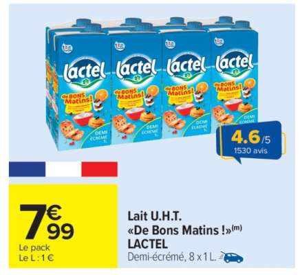 Lait U.H.T. "De Bons Matins !" LACTEL