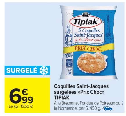 Coquilles Saint-Jacques surgelées "Prix Choc" TIPIAK