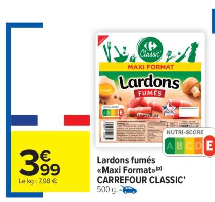 Lardons fumés «Maxi Format» CARREFOUR CLASSIC