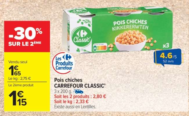Pois chiches CARREFOUR CLASSIC'