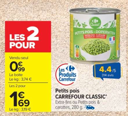 Petits pois CARREFOUR CLASSIC'