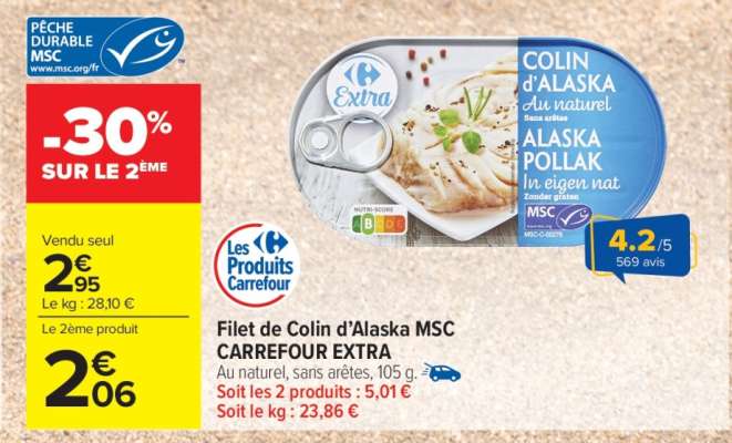 Filet de Colin d'Alaska MSC CARREFOUR EXTRA