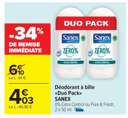 Déodorant à bille «Duo Pack» SANEX