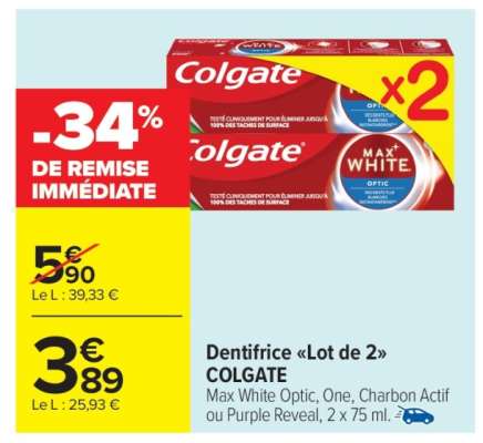 Dentifrice «Lot de 2» COLGATE