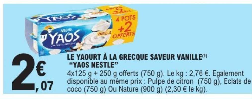 LE YAOURT À LA GRECQUE SAVEUR VANILLE "YAOS NESTLE"