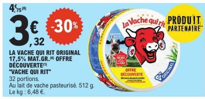 LA VACHE QUI RIT ORIGINAL 17,5% MAT.GR. OFFRE DÉCOUVERTE "VACHE QUI RIT"