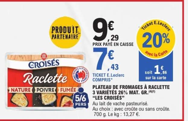 Plateau de fromages à raclette 3 variétés 26% mat. gr. "Les Croisés"