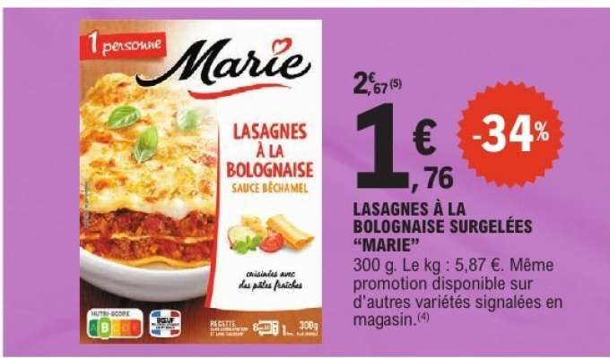 Lasagnes À La Bolognaise Surgelées Marie