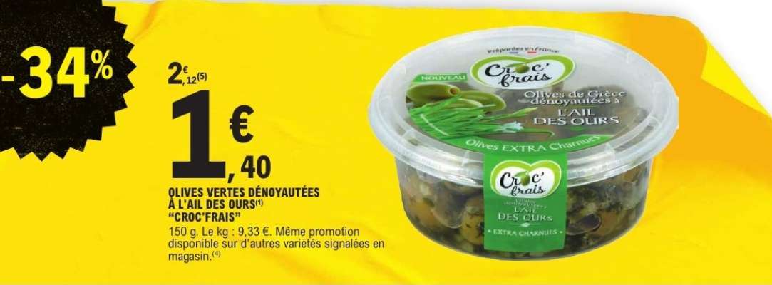 Olives vertes dénoyautées à l'ail des ours 'Croc'Frais'