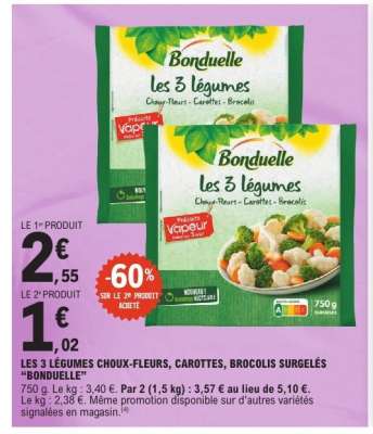 Les 3 légumes Choux-Fleurs, Carottes, Brocolis Surgelés "Bonduelle"