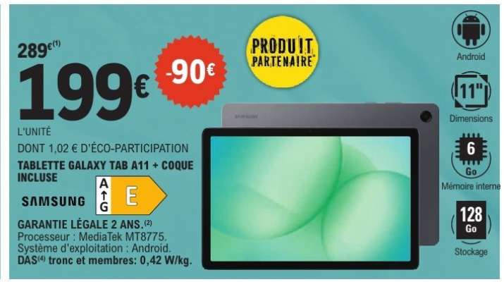 TABLETTE GALAXY TAB A11 + COQUE INCLUSE