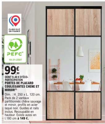 PORTES DE PLACARD COULISSANTES CHENE ET MIROIR
