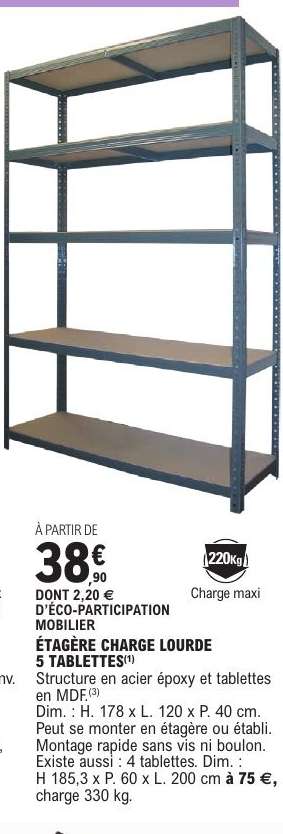 ÉTAGÈRE CHARGE LOURDE 5 TABLETTES