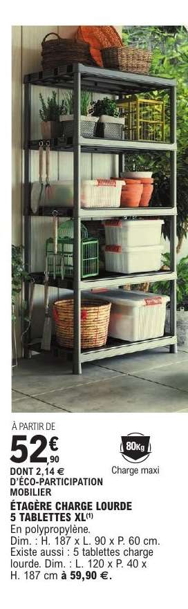 ÉTAGÈRE CHARGE LOURDE 5 TABLETTES XL