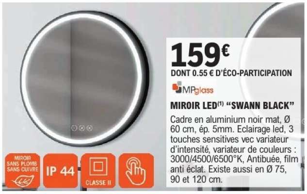 MIROIR LED "SWANN BLACK"