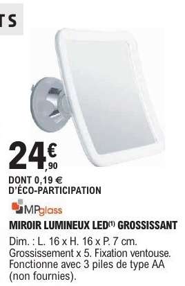 MIROIR LUMINEUX LED GROSSISSANT