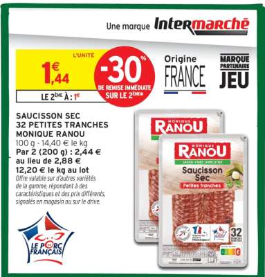 SAUCISSON SEC 32 PETITES TRANCHES MONIQUE RANOU
